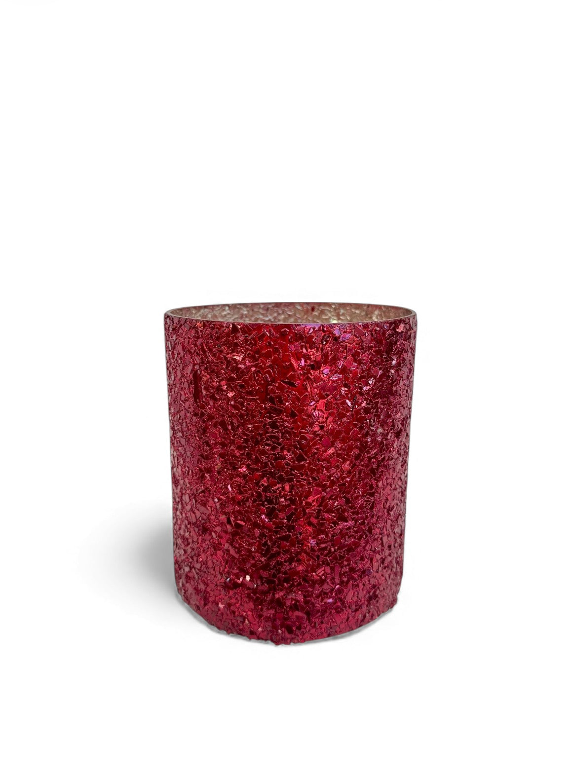 Γυάλινο κασπώ κόκκινο Crushed Glass κύλινδρος 13.5*15