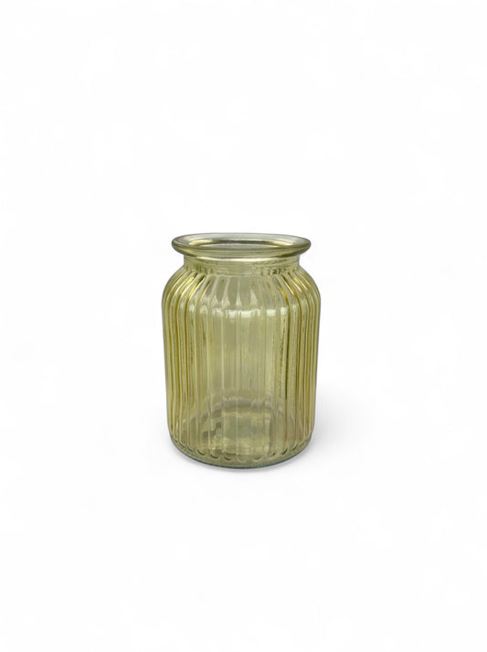 Μοντέρνο Γυάλινο Βάζο Ribbed Διάφανο-Κίτρινο 11x15cm