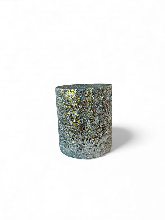 Γυάλινο κασπώ ασημί Crushed Glass κύλινδρος 13.5*15