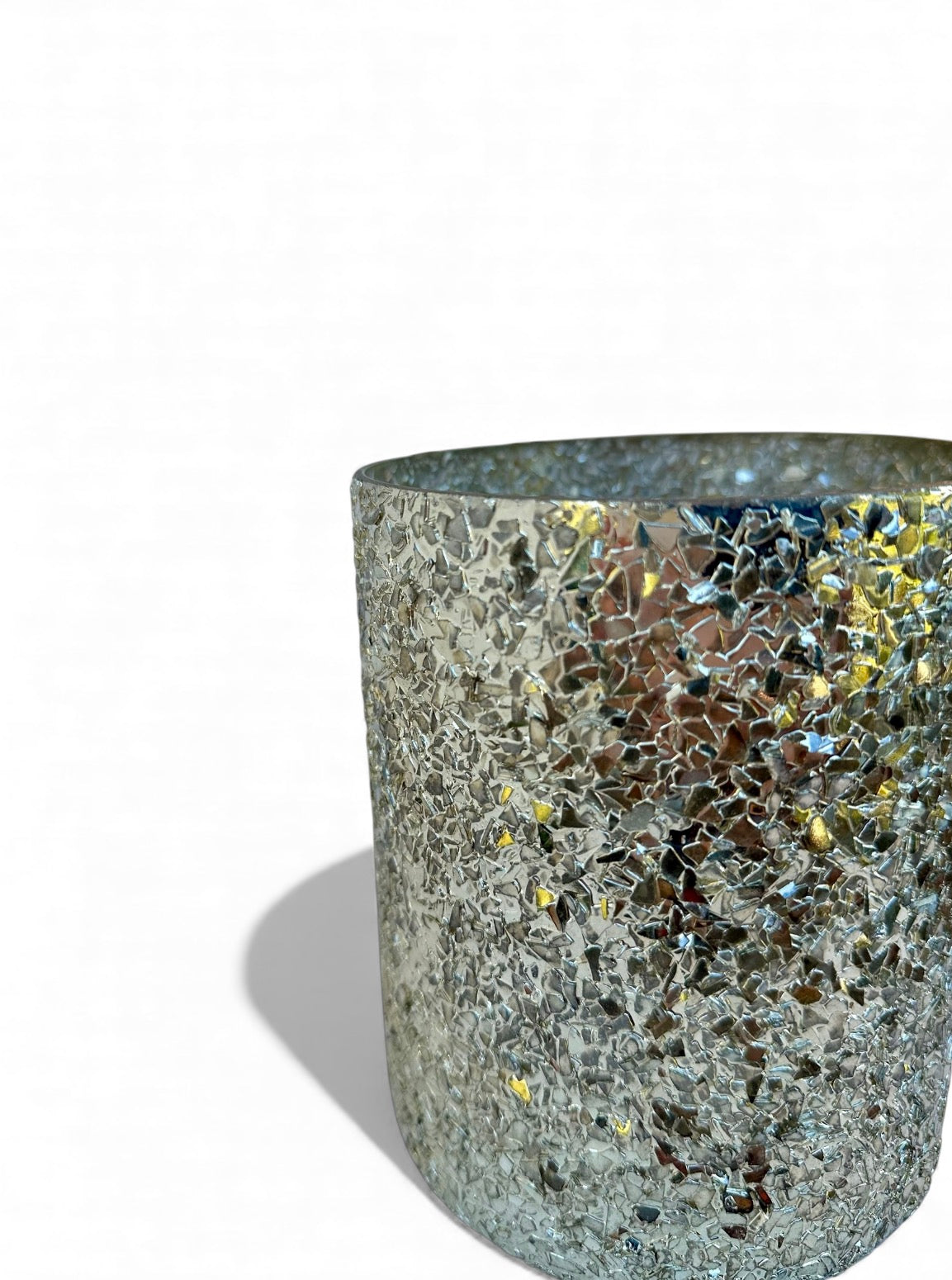 Γυάλινο κασπώ ασημί Crushed Glass κύλινδρος 13.5*15
