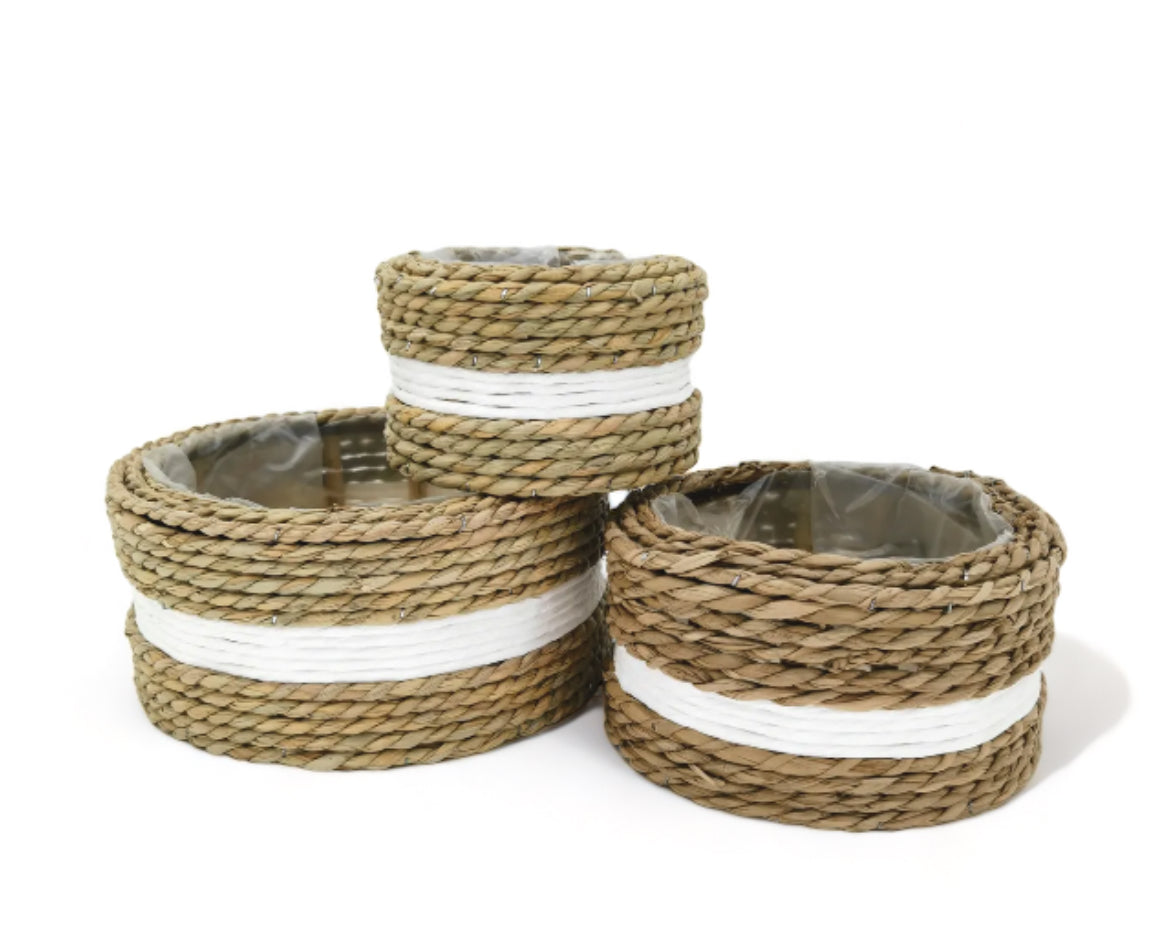 Καλάθι κασπώ ψάθινο λευκό - μπεζ 17*11