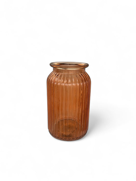 Ψηλό Γυάλινο Βάζο Ribbed Διάφανο-Πορτοκαλί 11x19cm