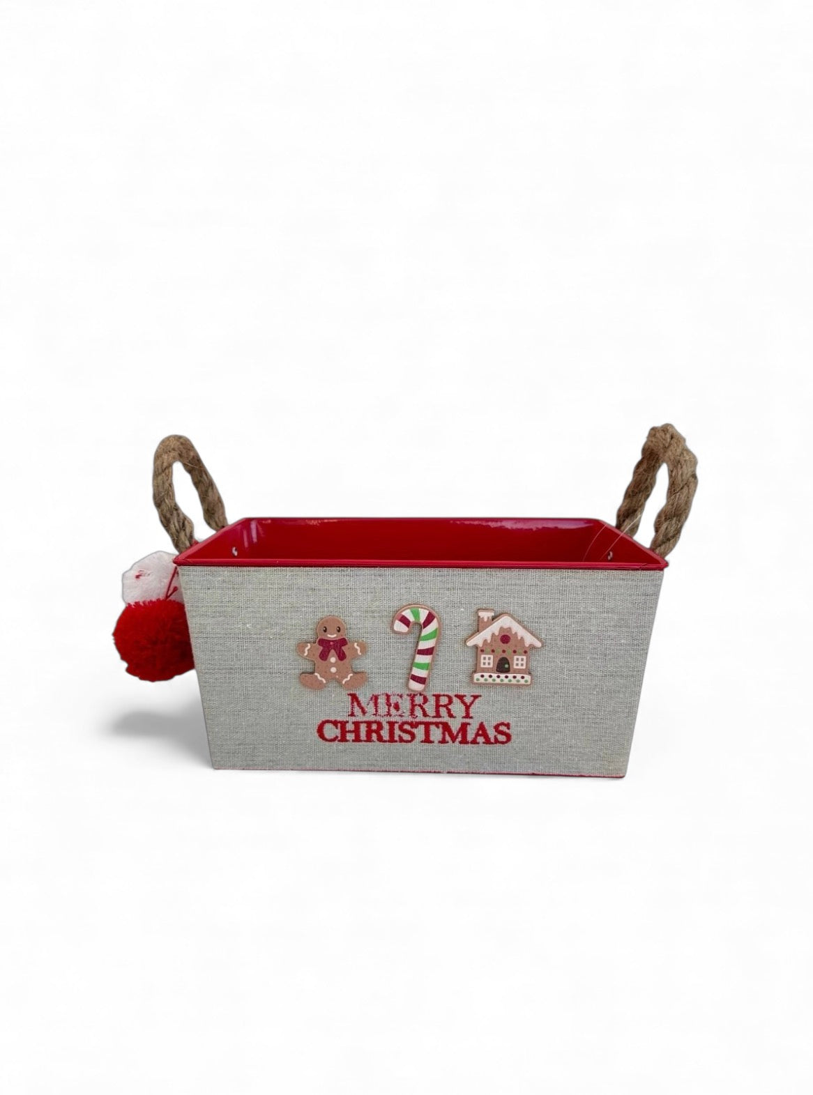 Μεταλλικό κουβαδάκι x-mas μπεζ 25x17x12cm