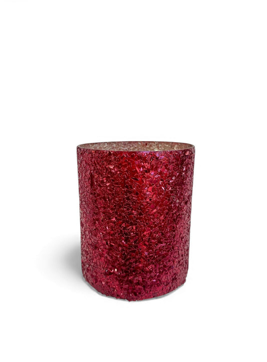 Γυάλινο κασπώ κόκκινο Crushed Glass κύλινδρος 13.5*15
