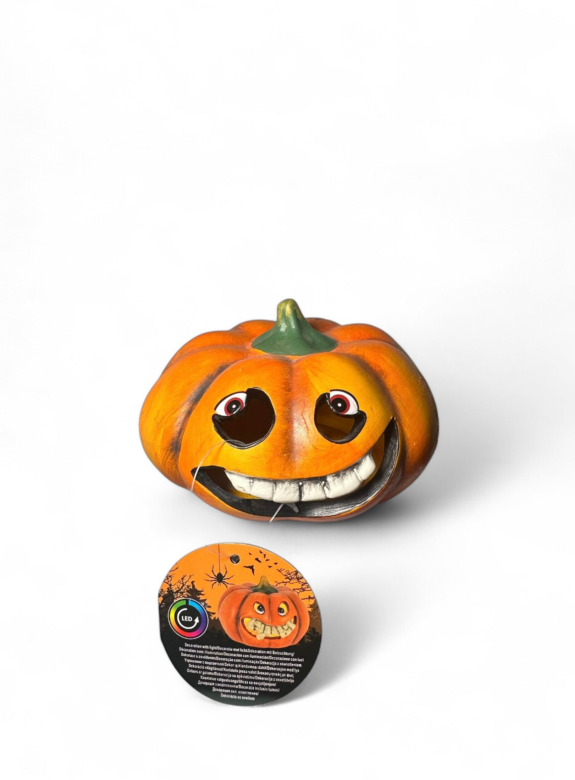 Πορτοκαλί Κεραμική Κολοκύθα Halloween (14x10cm) με Ενσωματωμένο LED