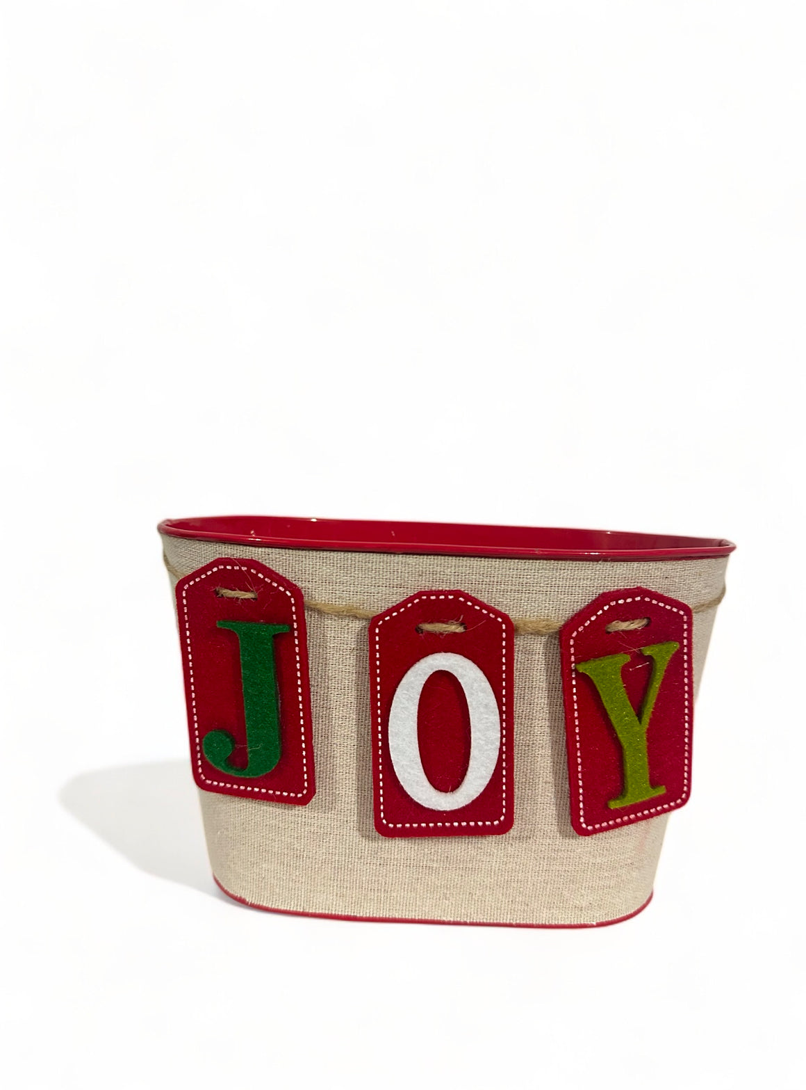 Μεταλλικό κουβαδάκι οβάλ joy Xmas μπεζ Ø21x11.5x13cm