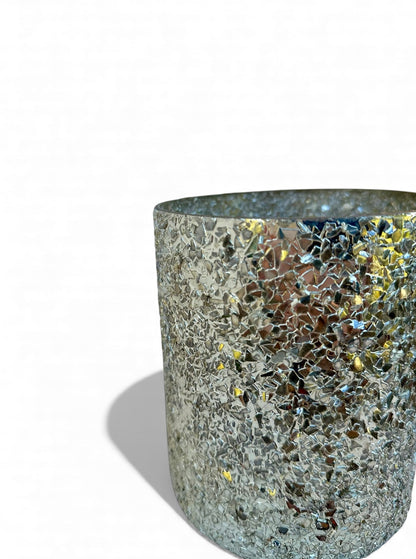 Γυάλινο κασπώ ασημί strass cylinder 13.5*15