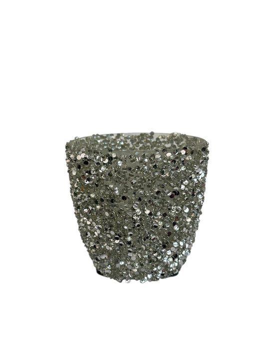 Γυάλινο κασπώ ασημί strass egg 9*8.5