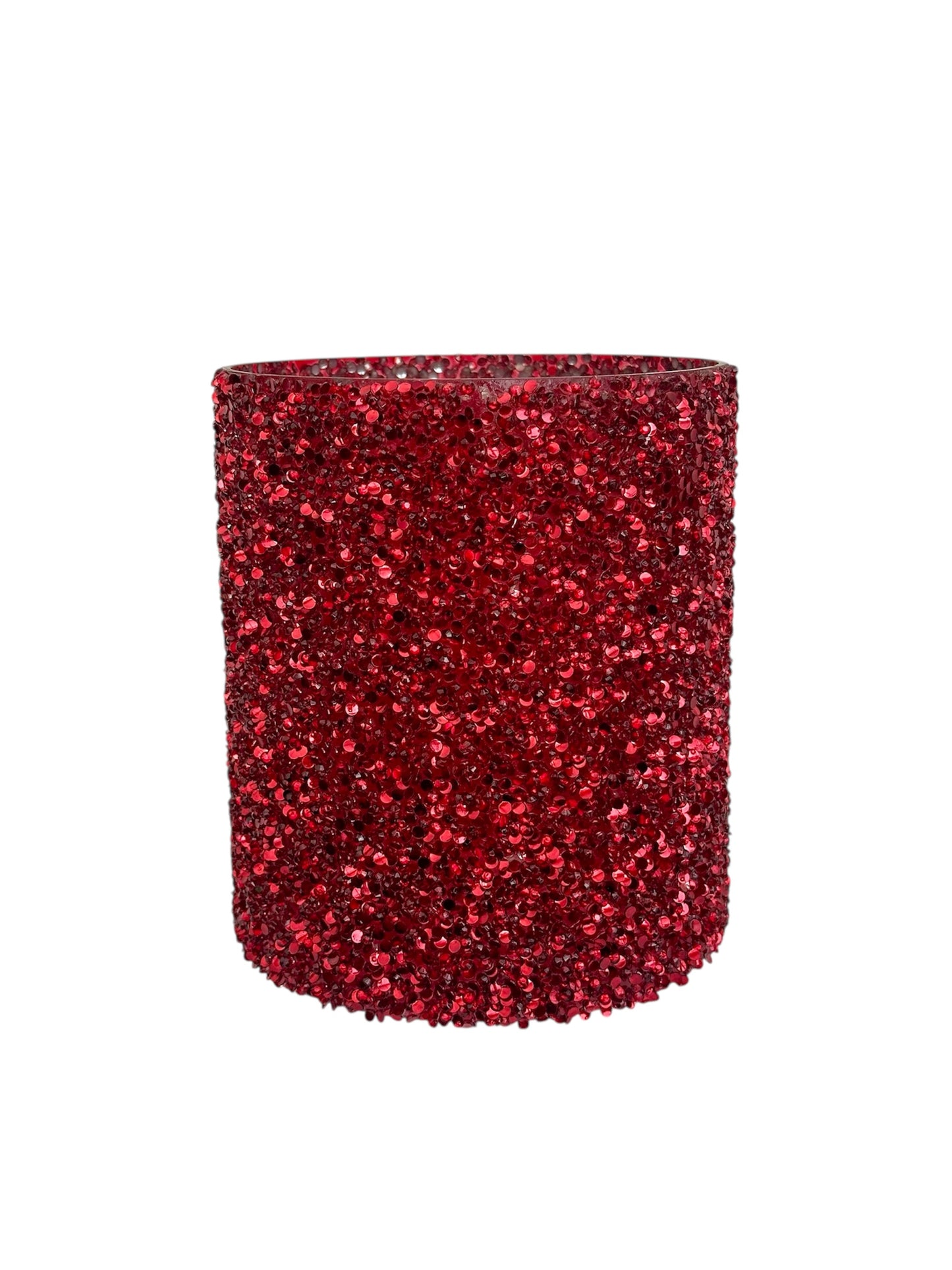 Γυάλινο κασπώ κόκκινο strass κύλινδρος 13.5*15