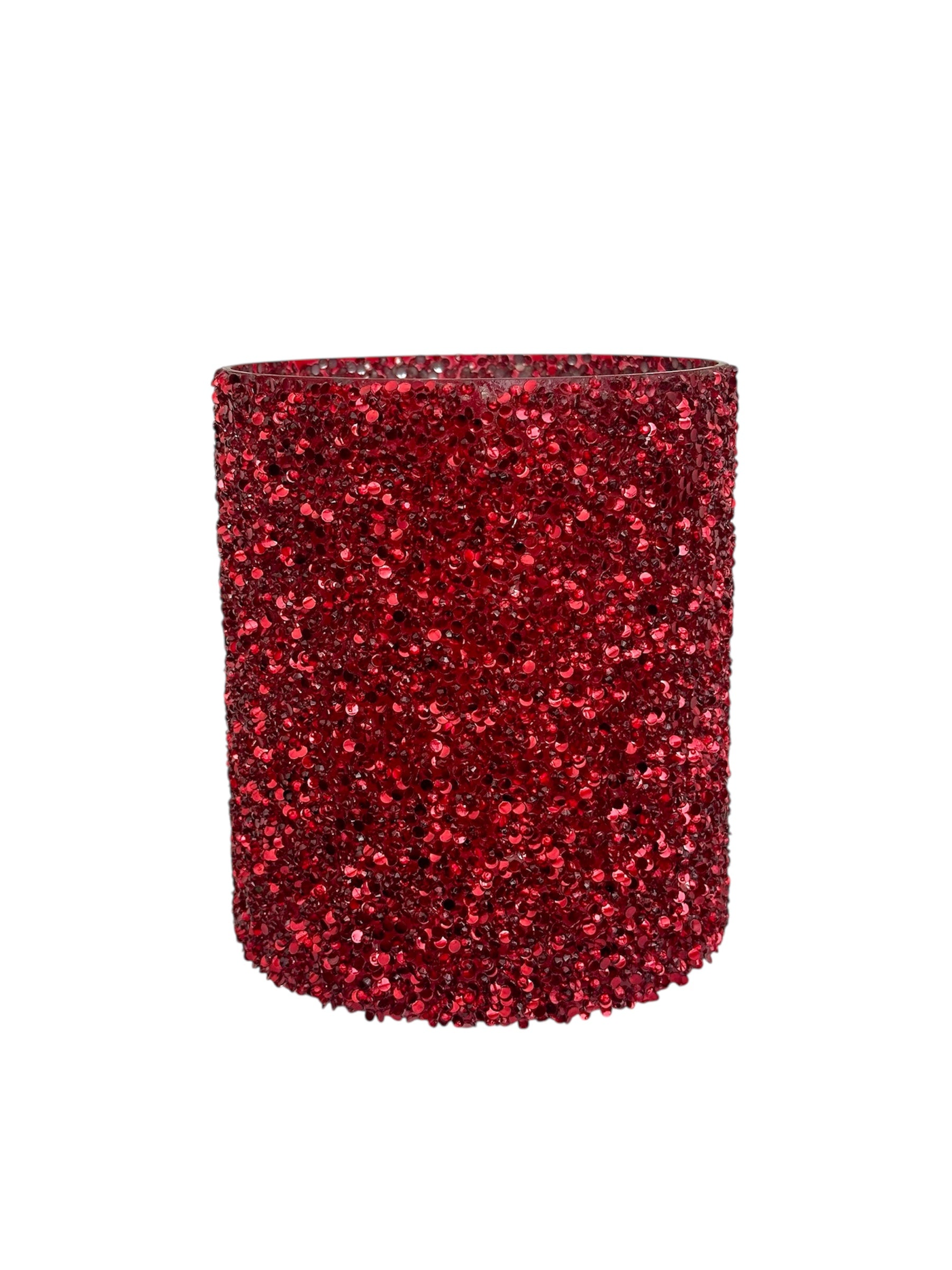 Γυάλινο κασπώ κόκκινο strass κύλινδρος 13.5*15