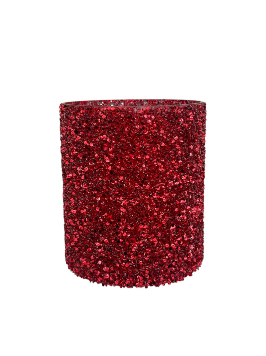 Γυάλινο κασπώ κόκκινο strass κύλινδρος 13.5*15