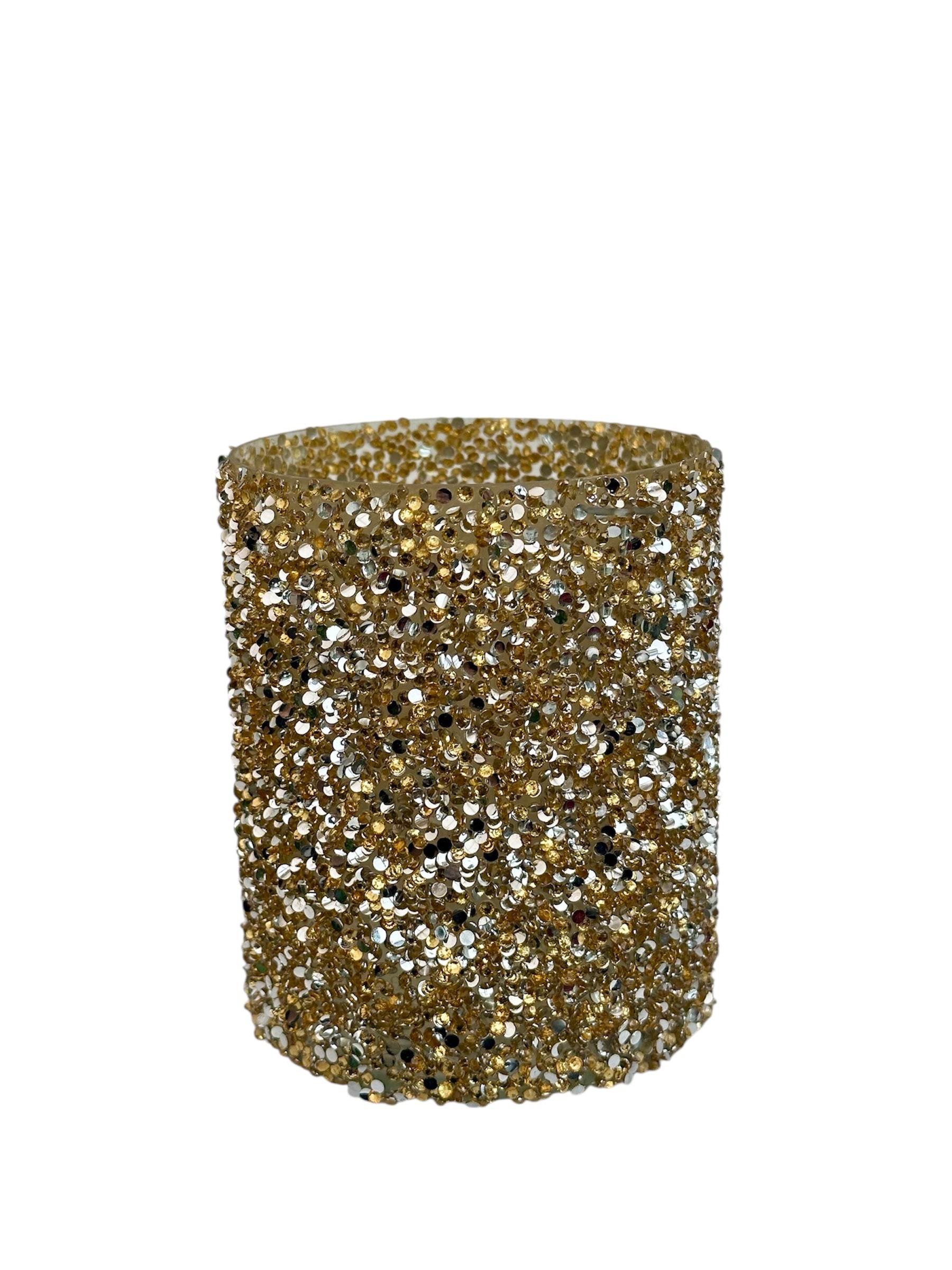 Γυάλινο κασπώ χρυσό strass κύλινδρος 11*12.5