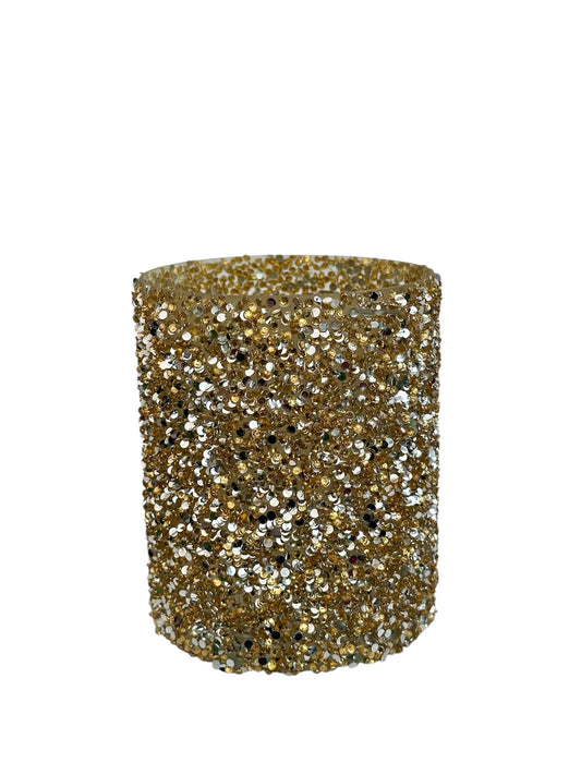 Γυάλινο κασπώ χρυσό strass κύλινδρος 11*12.5