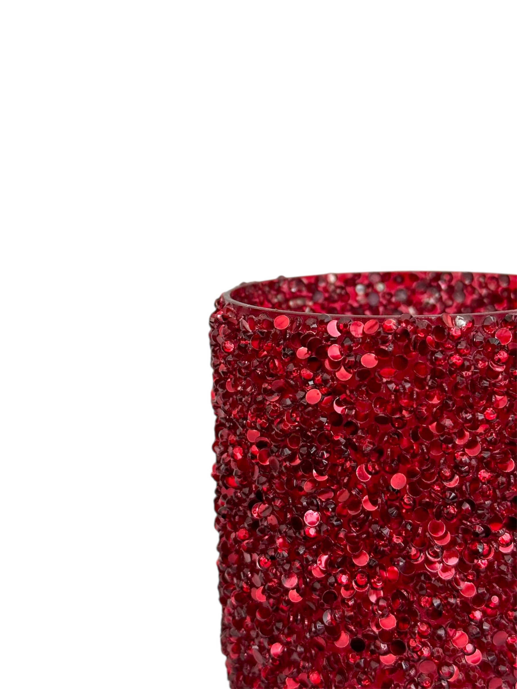 Γυάλινο κασπώ κόκκινο strass κύλινδρος 8.5*8.5