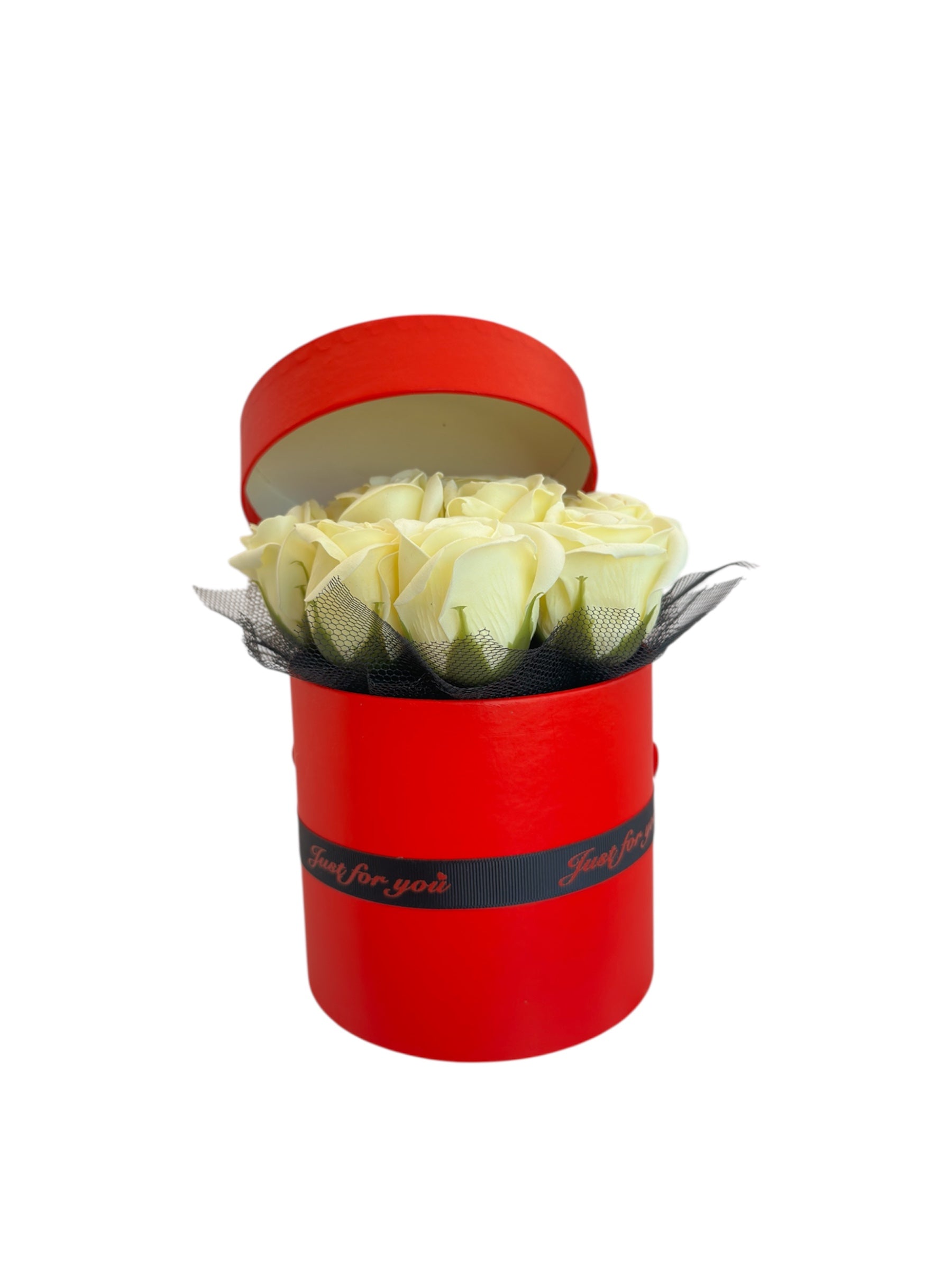 Red "Just for You" Box – Λευκά Τριαντάφυλλα σε Πολυτελές Κουτί
