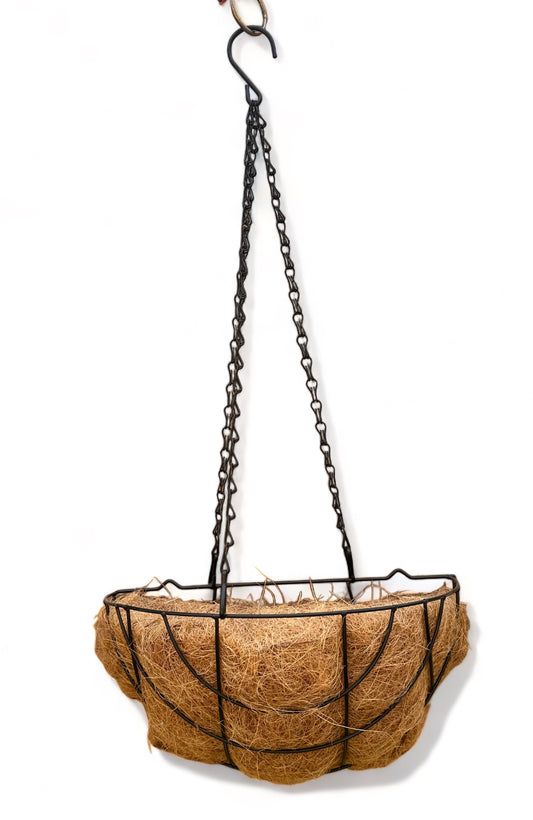 Μεταλλικό καλάθι ημικύκλιο κρεμαστό με coco fiber 31*17*17